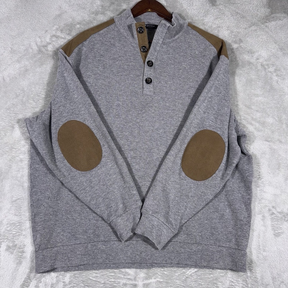 Cremieux Pullover Sweater Mens‎ 2XL Gray Sweater 1/4 Zip Elbow Patches - Picture 3 of 9